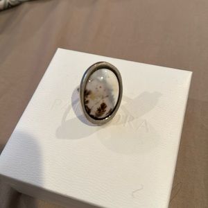 Unique ring, silver and lab amber
